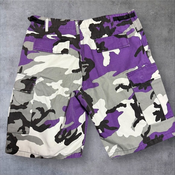Rothco Shorts Mens Medium Cargo Camo Purple Belted Adjustable Waist Military - Picture 2 of 6
